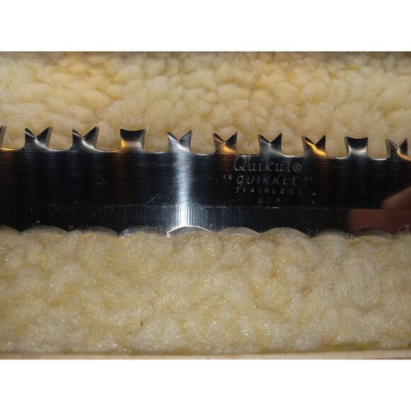 Quikut Quikkle Slicing Knife Stainless 9" Double Edge Forked Green Handle Knife - Picture 8 of 8